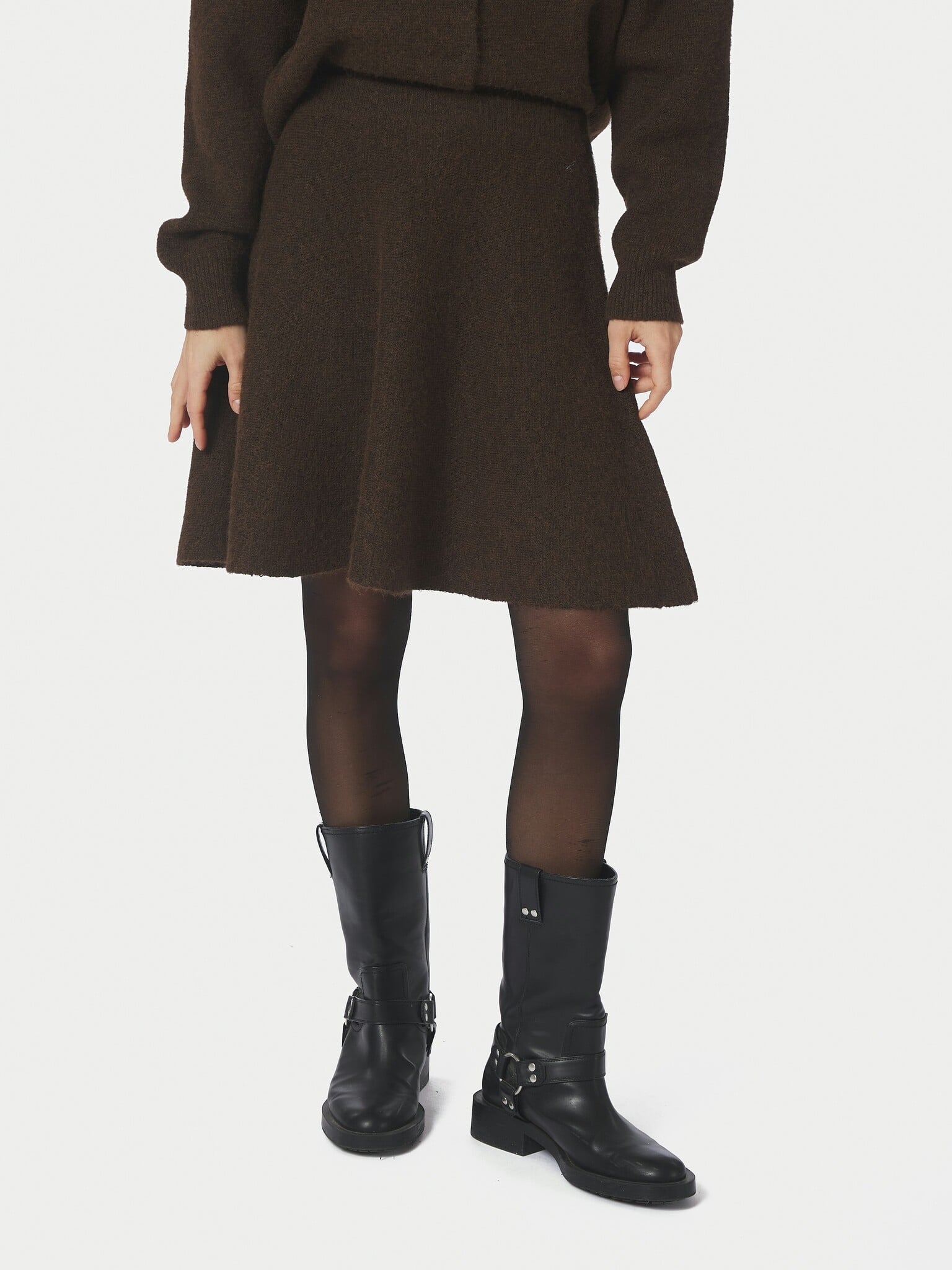 Renata Fluffy Knit Skirt - Brown Melange
