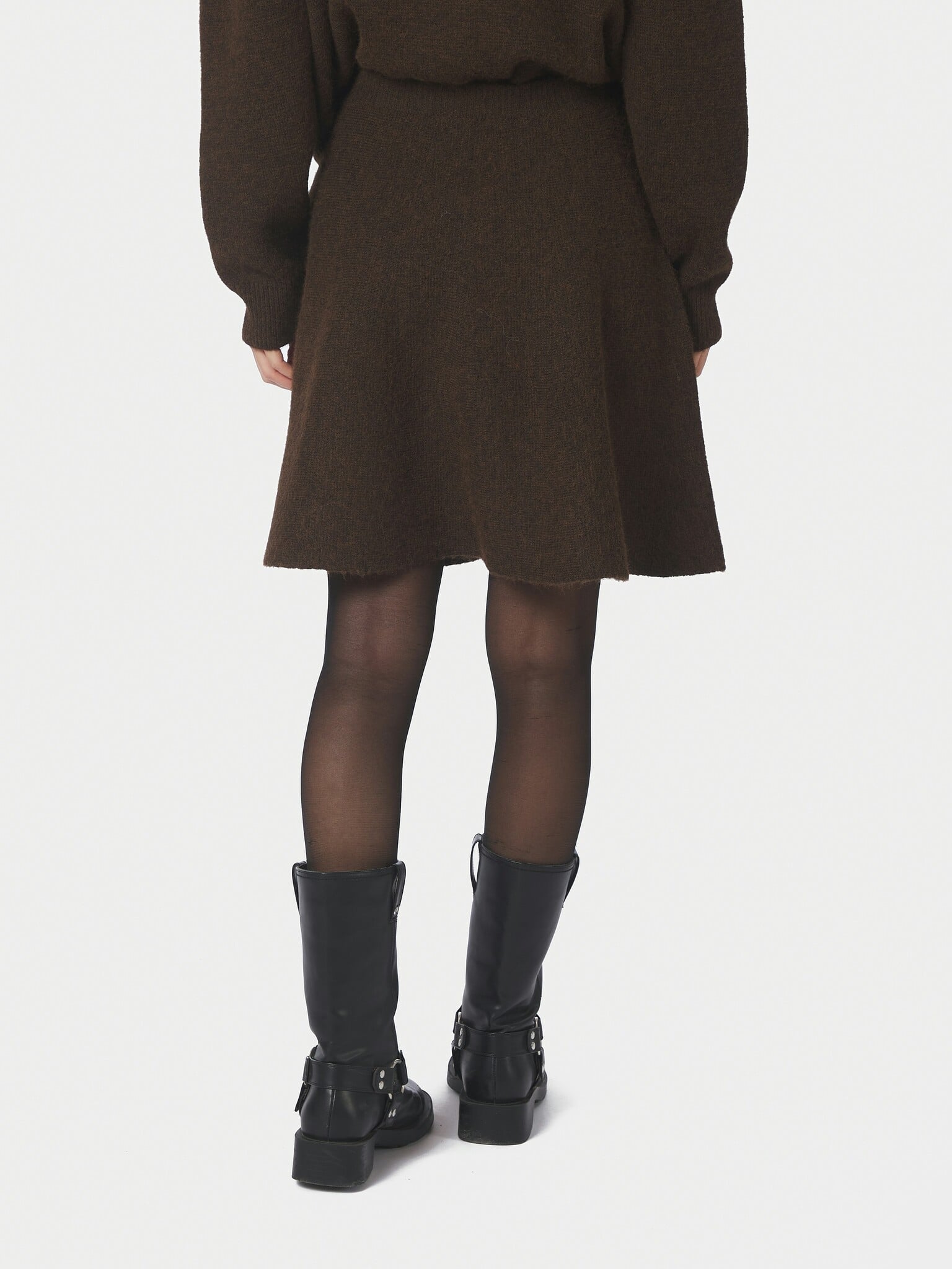 Renata Fluffy Knit Skirt - Brown Melange