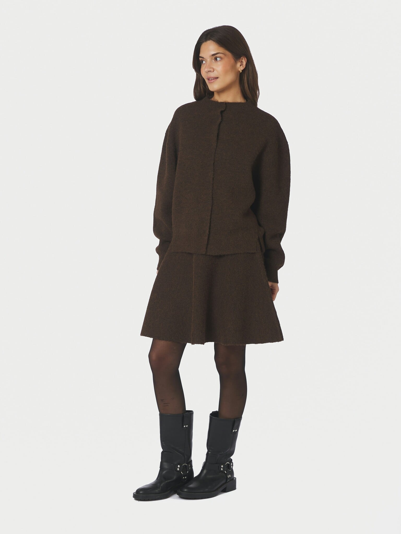 Renata Fluffy Knit Skirt - Brown Melange