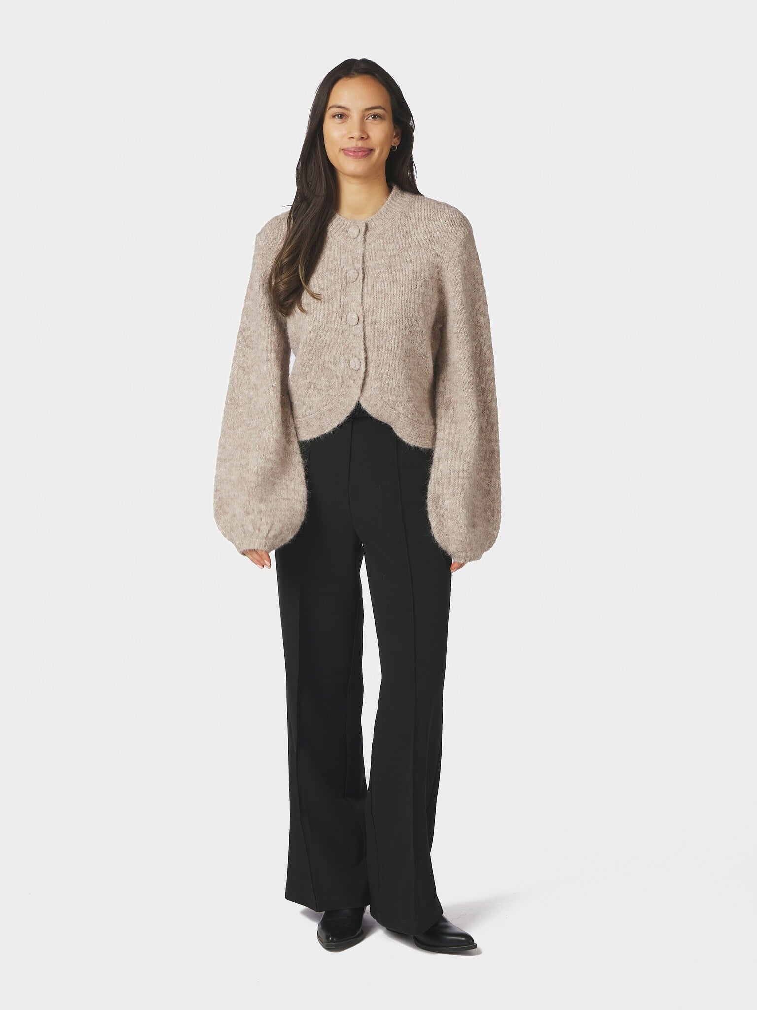 Gio Fluffy Knit Cardigan - Beige Melange