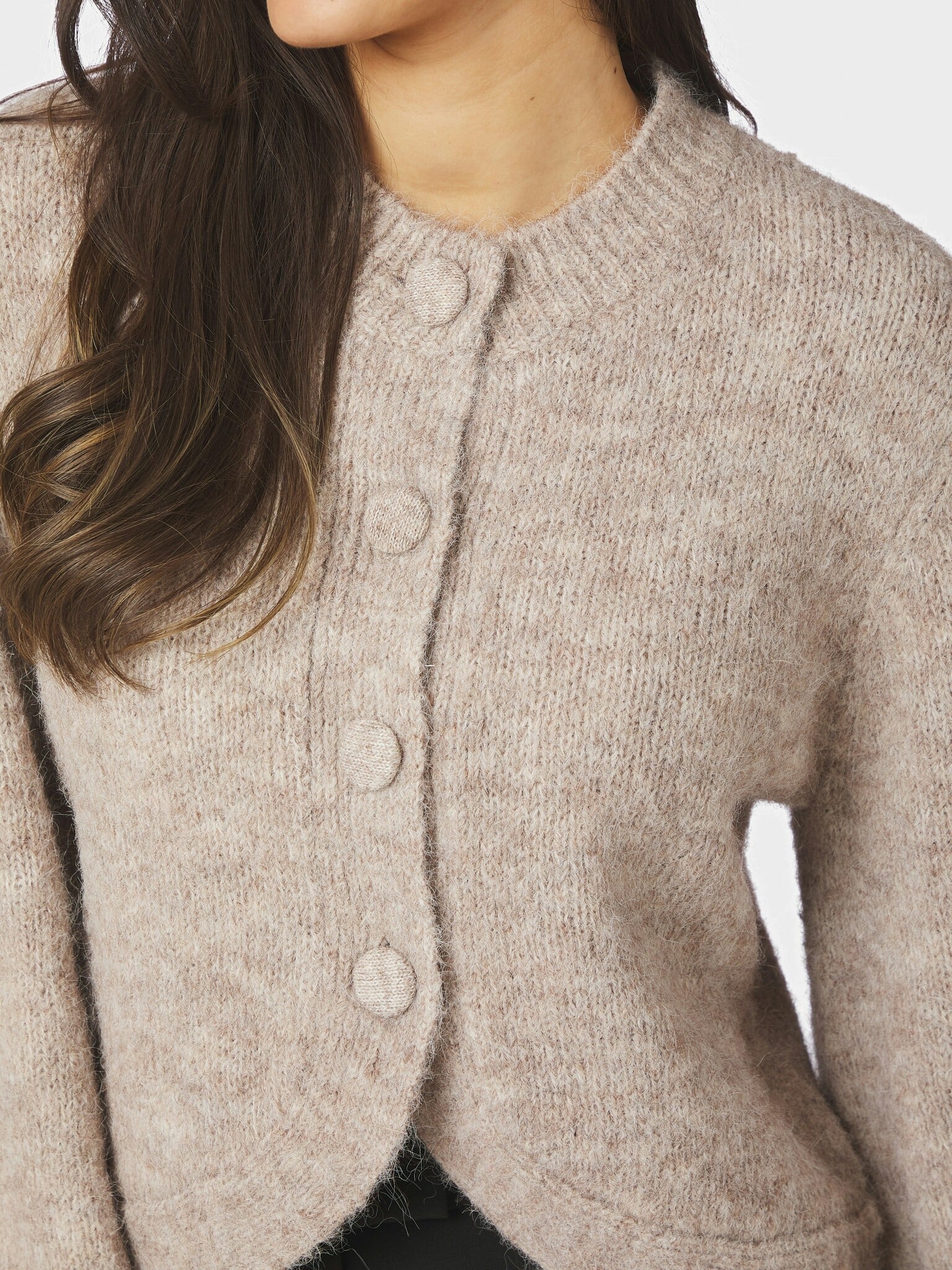 Gio Fluffy Knit Cardigan - Beige Melange