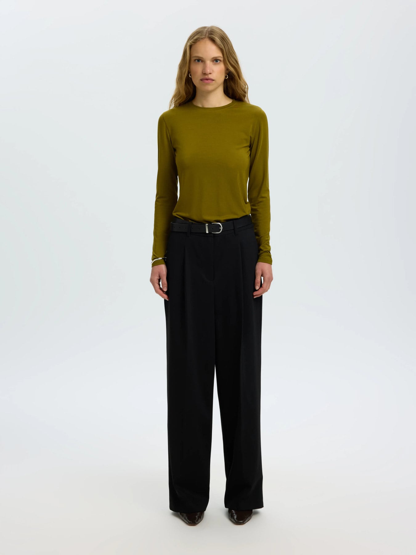 Vendy Ls Knit Wool O-Neck Noos - Avocado Oil