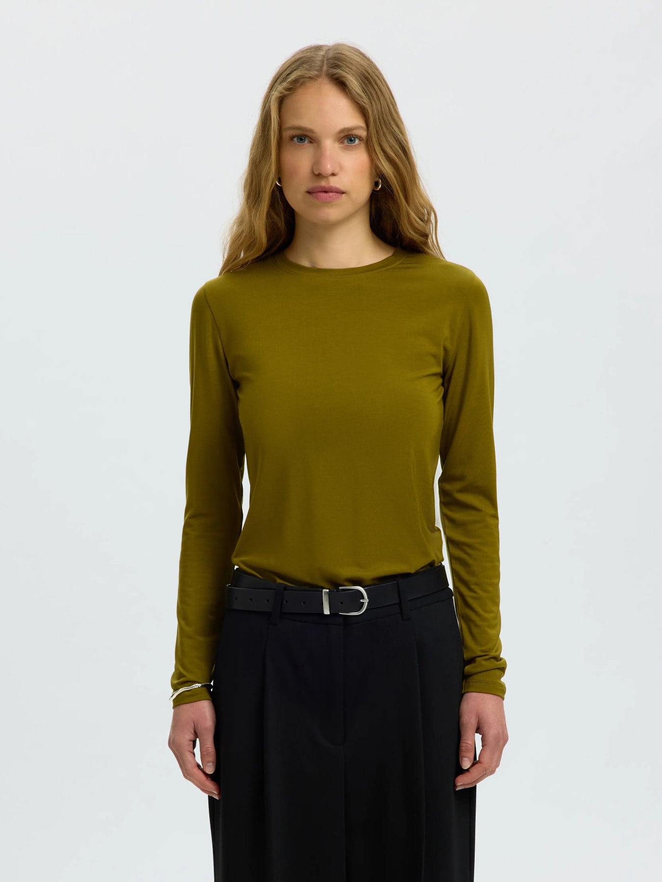 Vendy Ls Knit Wool O-Neck Noos - Avocado Oil