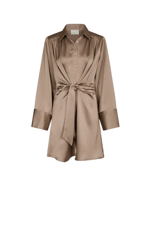 Biria Heavy Sateen Dress - Dark Taupe