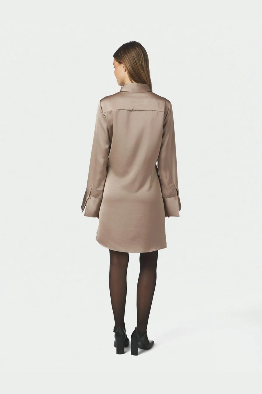 Biria Heavy Sateen Dress - Dark Taupe