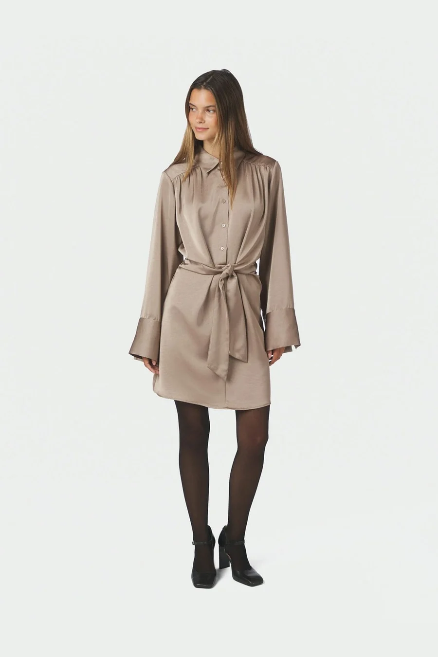 Biria Heavy Sateen Dress - Dark Taupe