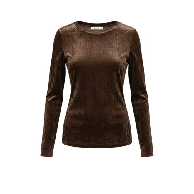 Velvet Long Sleeve Top - Warm Brown