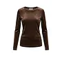 Velvet Long Sleeve Top - Warm Brown