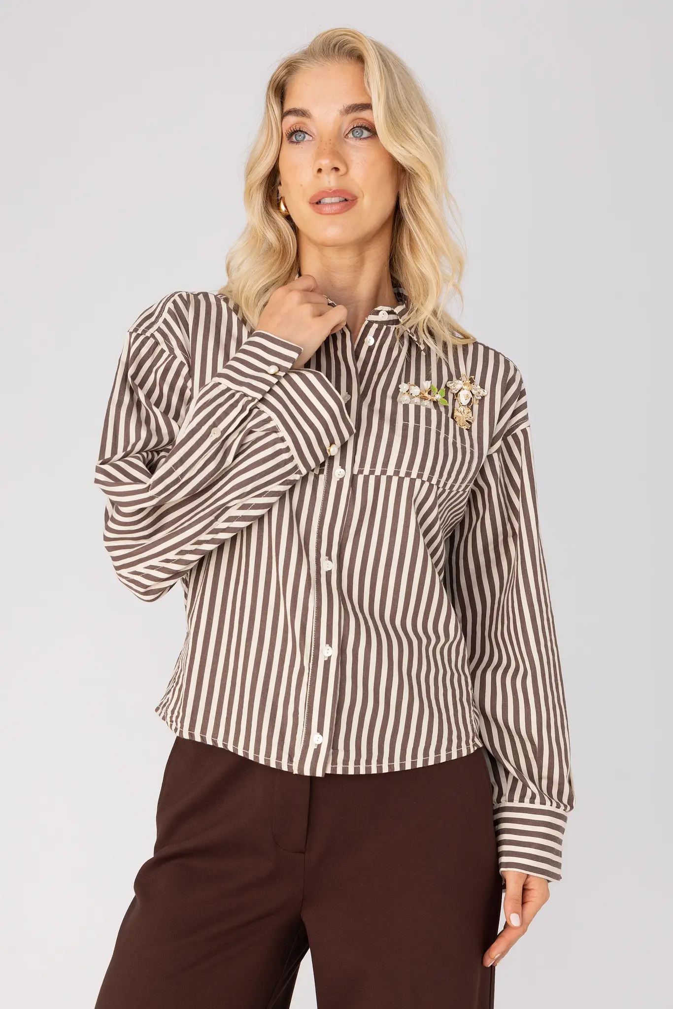 Strepen Blouse - Bruin