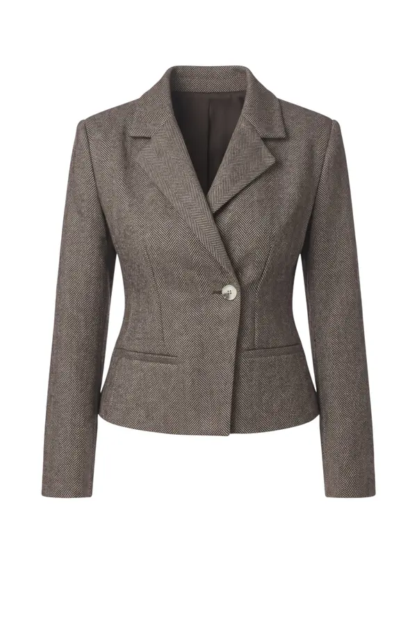 Valia Herringbone Blazer - Dark Brown