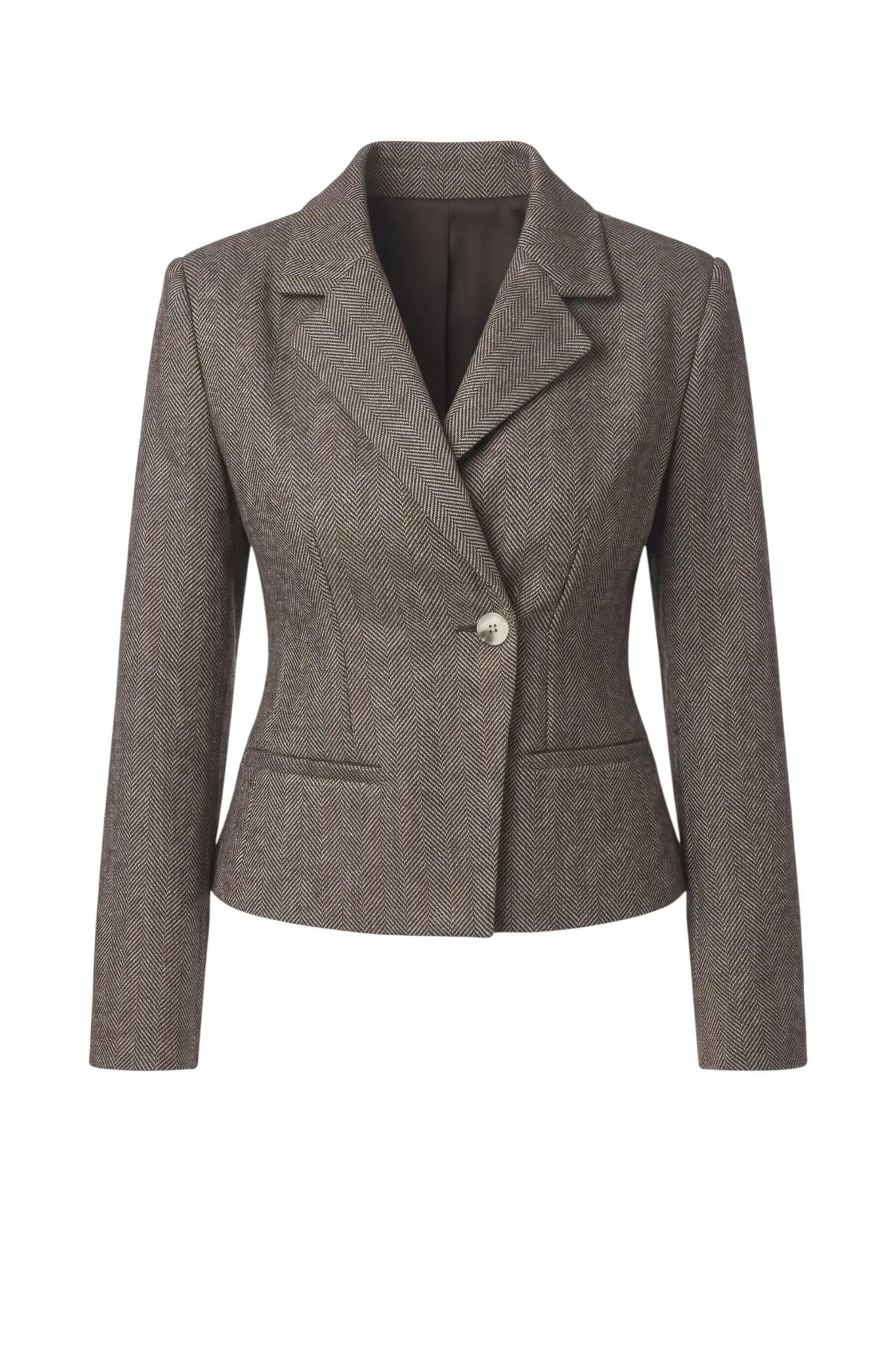 Valia Herringbone Blazer - Dark Brown