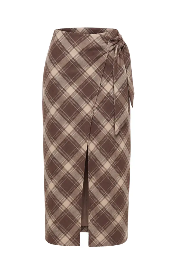 Atlanta Long Skirt - Brown Checks