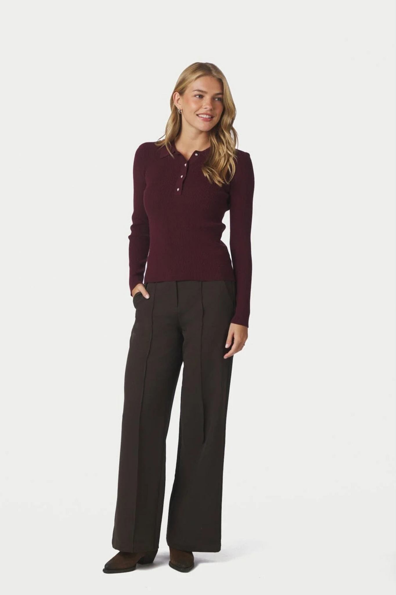 Panama Knit Blouse - Burgundy