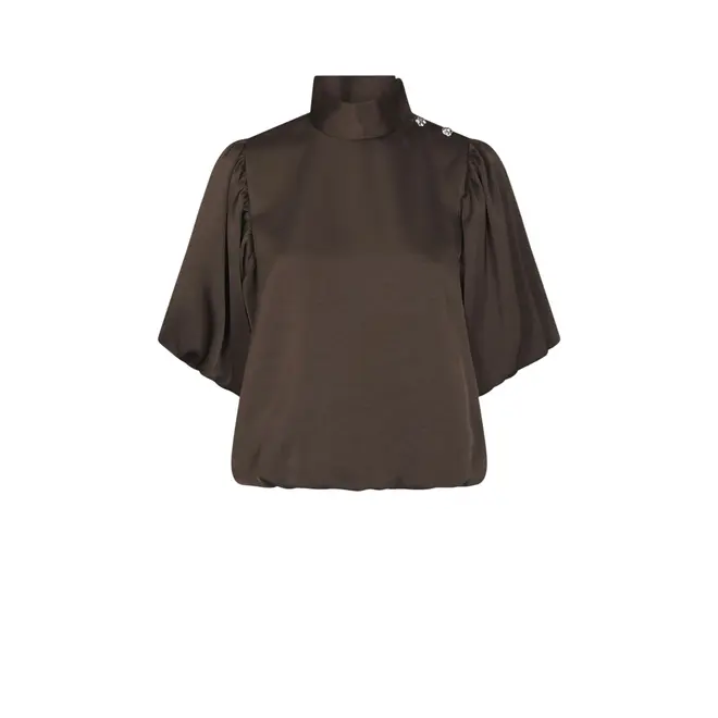 Parisa Heavy Sateen Blouse - Dark Brown