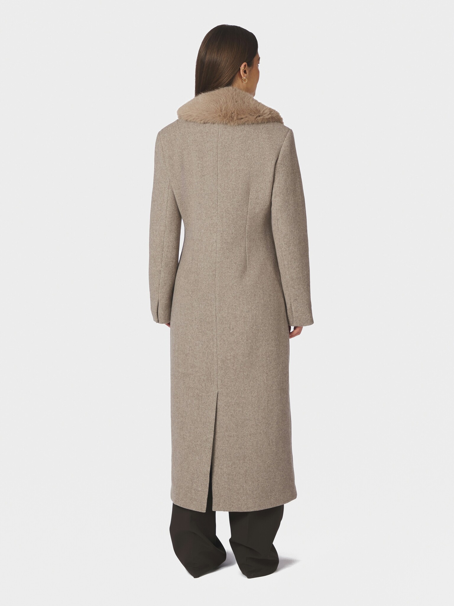 Corina Herringbone Twill Coat - Beige Melange
