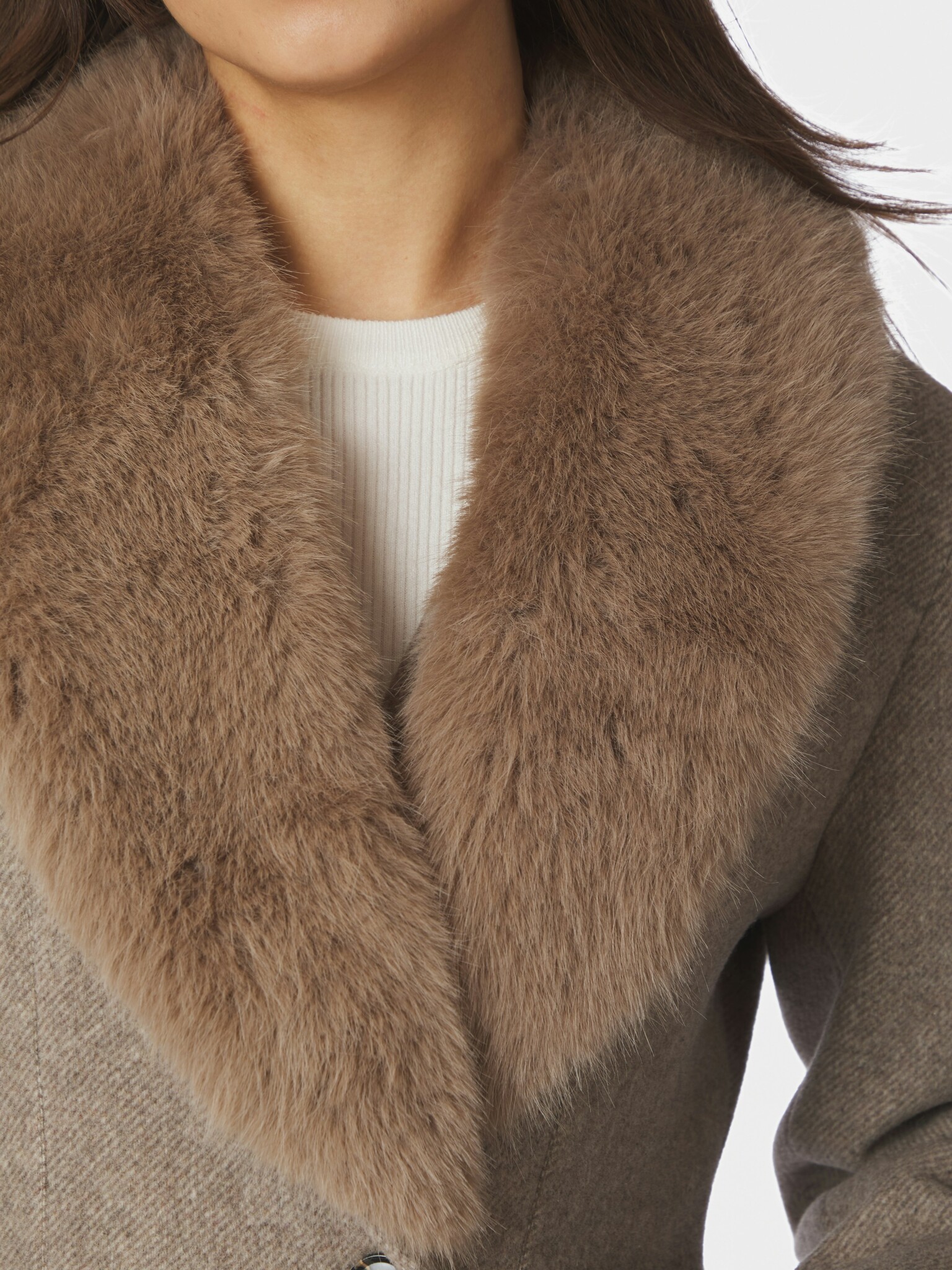 Corina Herringbone Twill Coat - Beige Melange