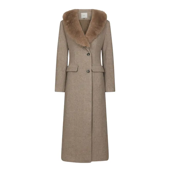 Corina Herringbone Twill Coat - Beige Melange