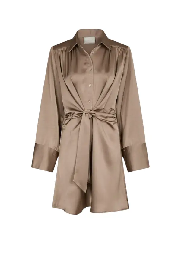 Biria Heavy Sateen Dress - Dark Taupe