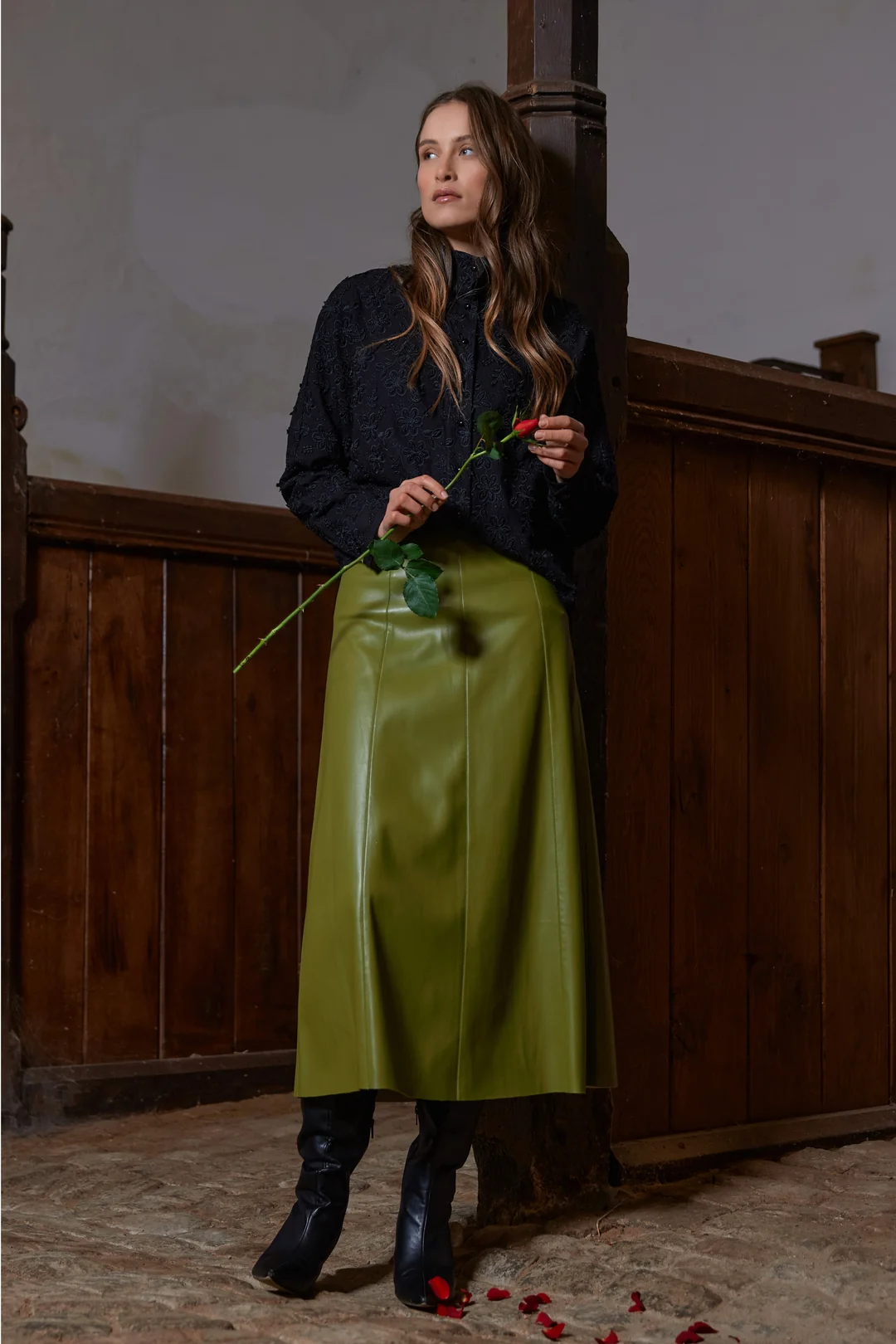 Aledra Vegan Skirt Long - Moss