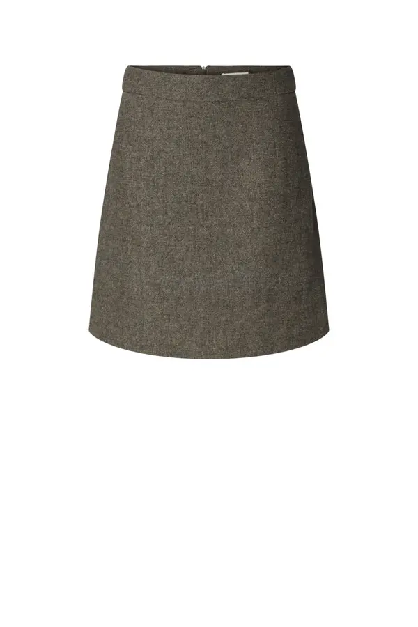 Reeda Wool Blend HW Short Skirt - Brownie