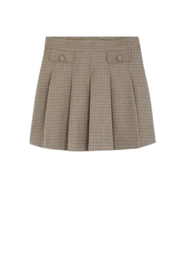 Short Houndstooth Skirt - Taupe
