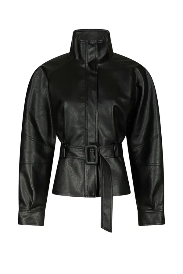 Jaclyn Faux Leather Jacket - Black