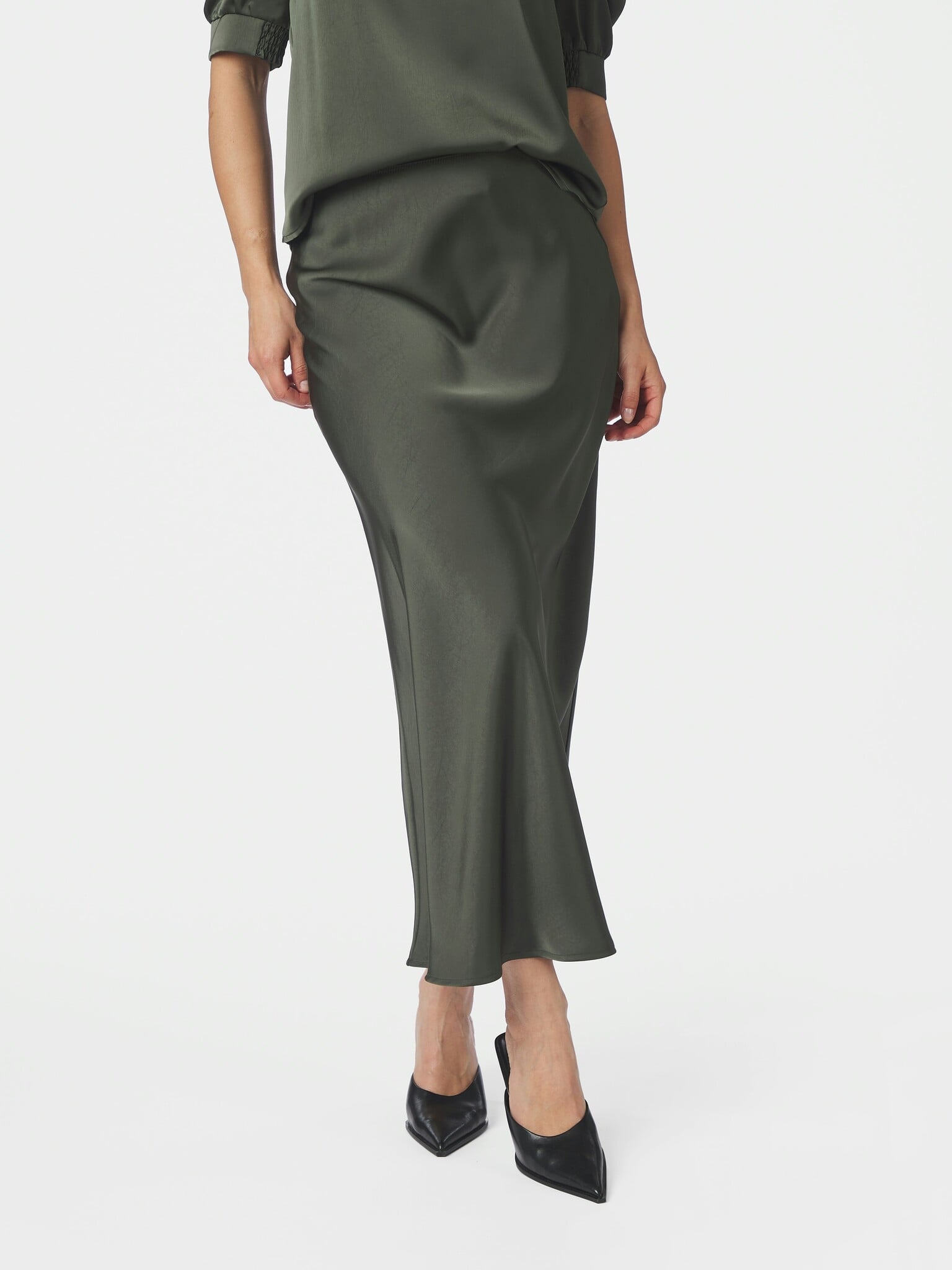Vicky Heavy Sateen Skirt - Deep Green