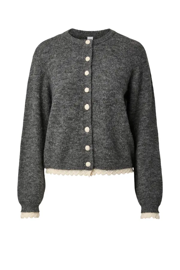 Millie Ls Scarf Knit Cardigan S - Grey Melange