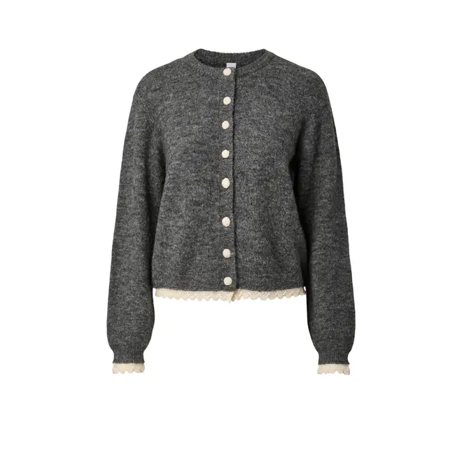 Millie Ls Scarf Knit Cardigan S - Grey Melange