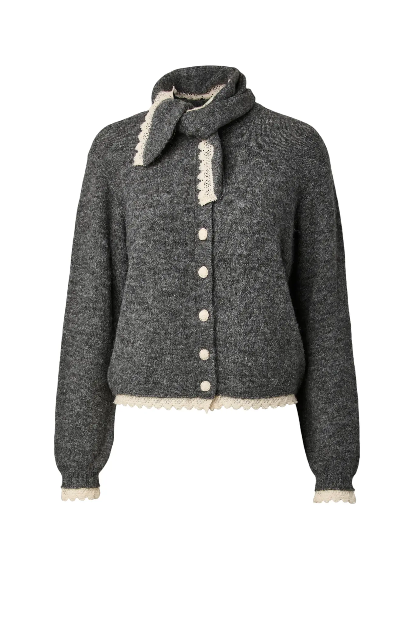 Millie Ls Scarf Knit Cardigan S - Grey Melange
