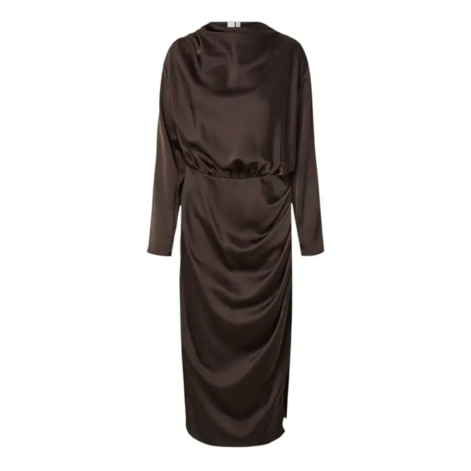 Pella Ls Funnel Neck Long Dress S - Chocolate Brown