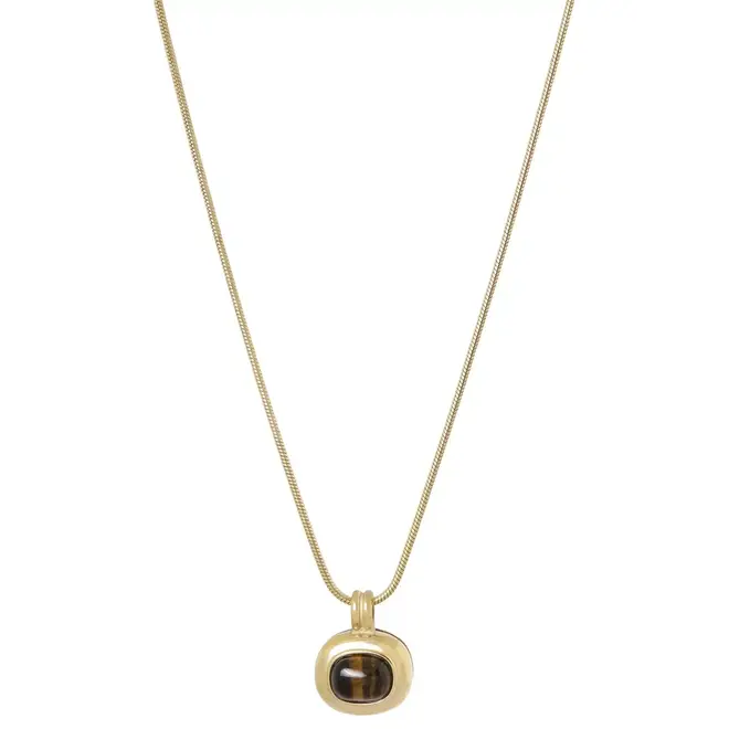 Lange ketting - Gouden hanger met bruine steen
