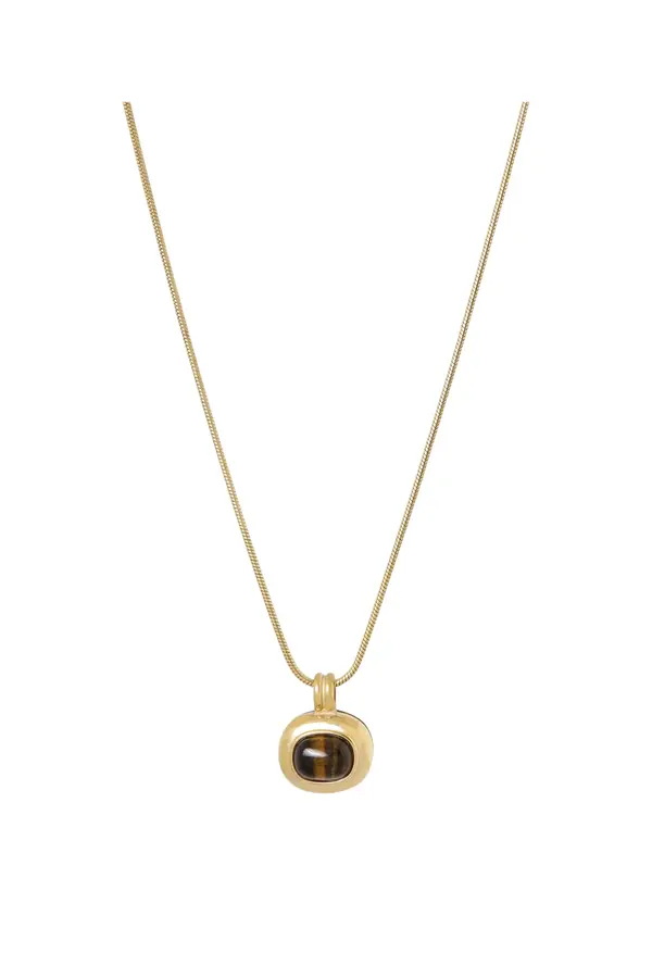 Lange ketting - Gouden hanger met bruine steen