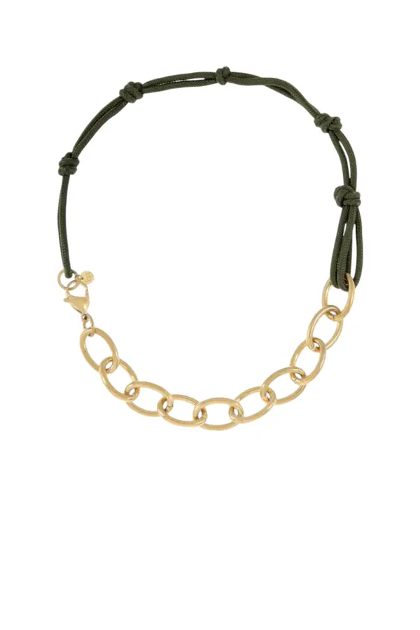 Ketting Touw en Gouden Schakels - Army Green