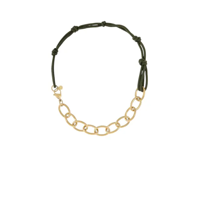 Ketting Touw en Gouden Schakels - Army Green