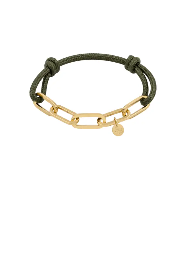 Armband Touw en Gouden Schakels - Army Green
