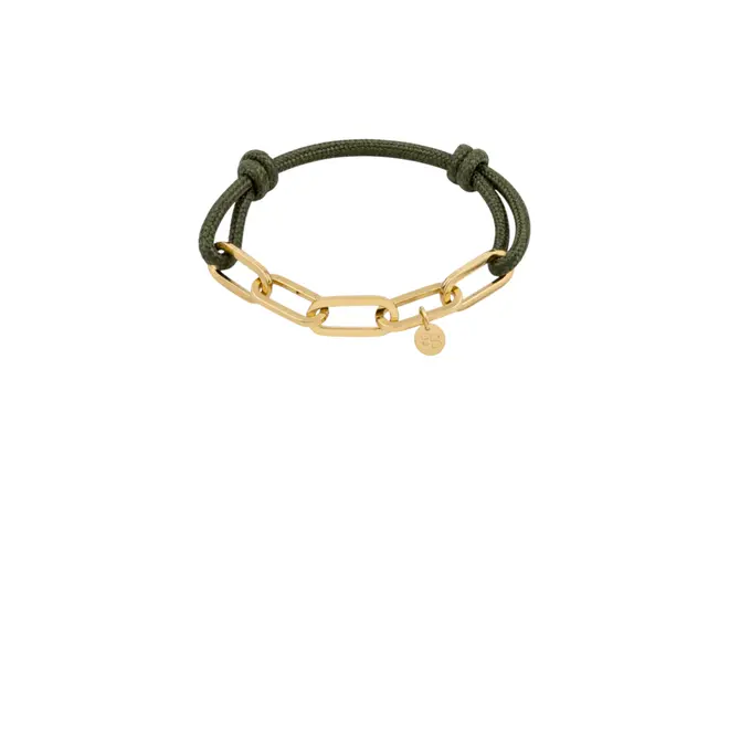 Armband Touw en Gouden Schakels - Army Green