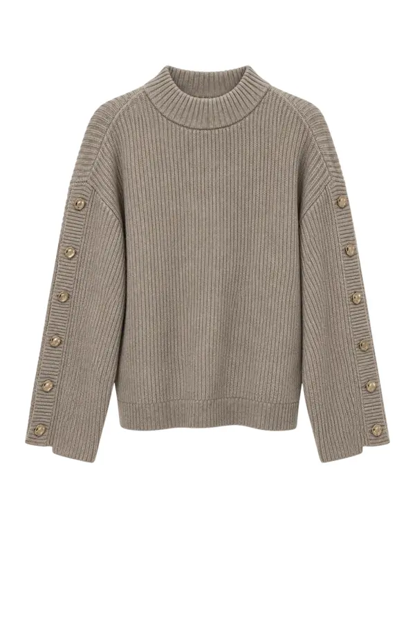 Row Button Sleeve Knit - Bone