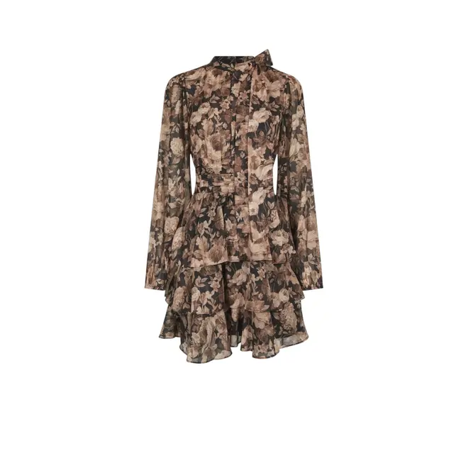 Mia Vintage Flower Dress - Black Sand