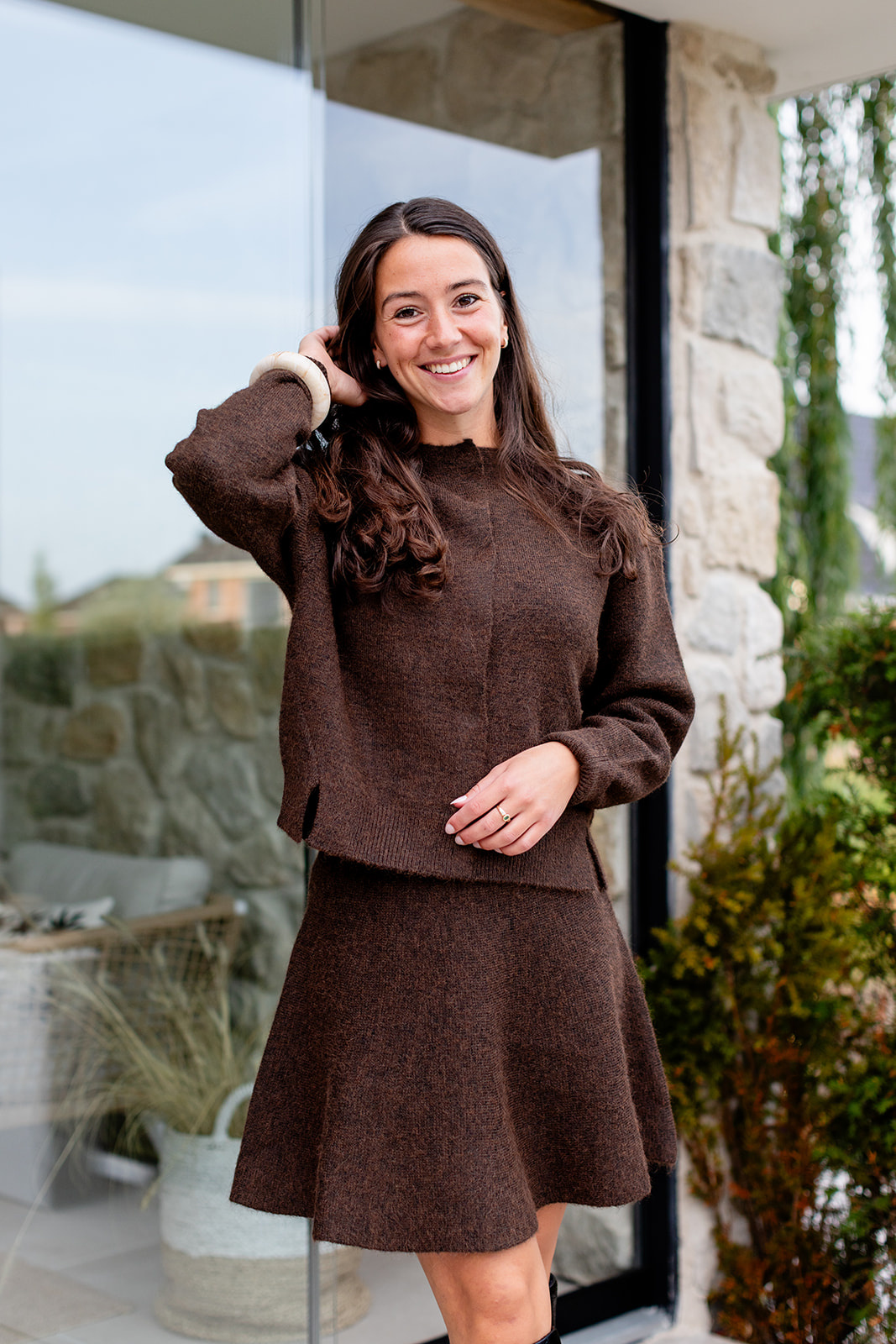 Renata Fluffy Knit Skirt - Brown Melange