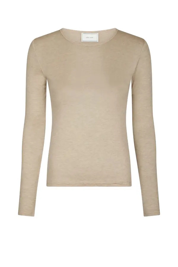 Nella Fine Rib Blouse - Beige Melange