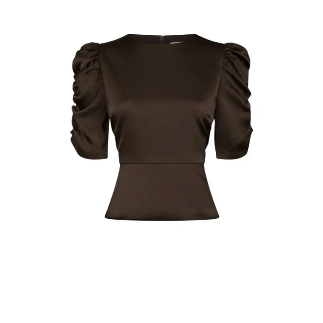 Benua Heavy Sateen Blouse - Dark Brown