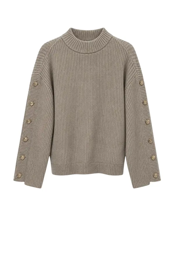 Row Button Sleeve Knit - Bone