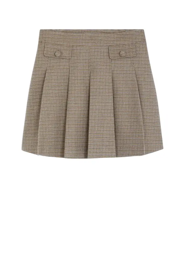 Short Houndstooth Skirt - Taupe