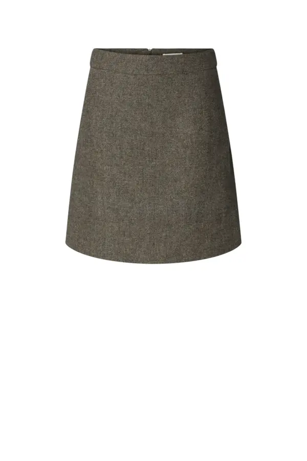 Reeda Wool Blend HW Short Skirt - Brownie