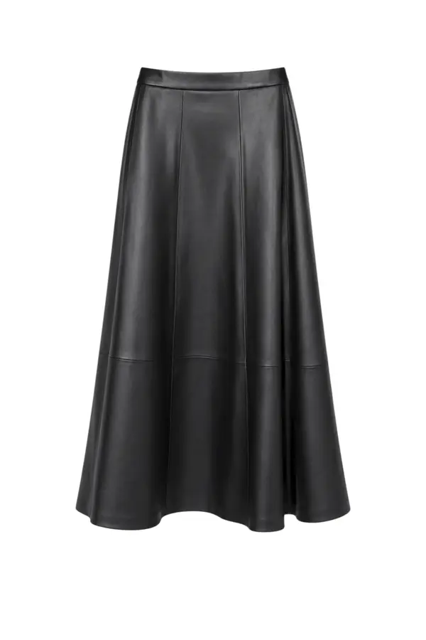 Wijde Leren Rok - Black