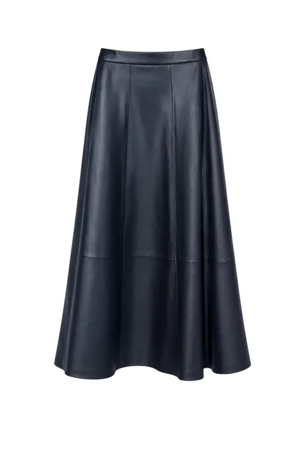 Wijde Leren Rok - Dark Blue
