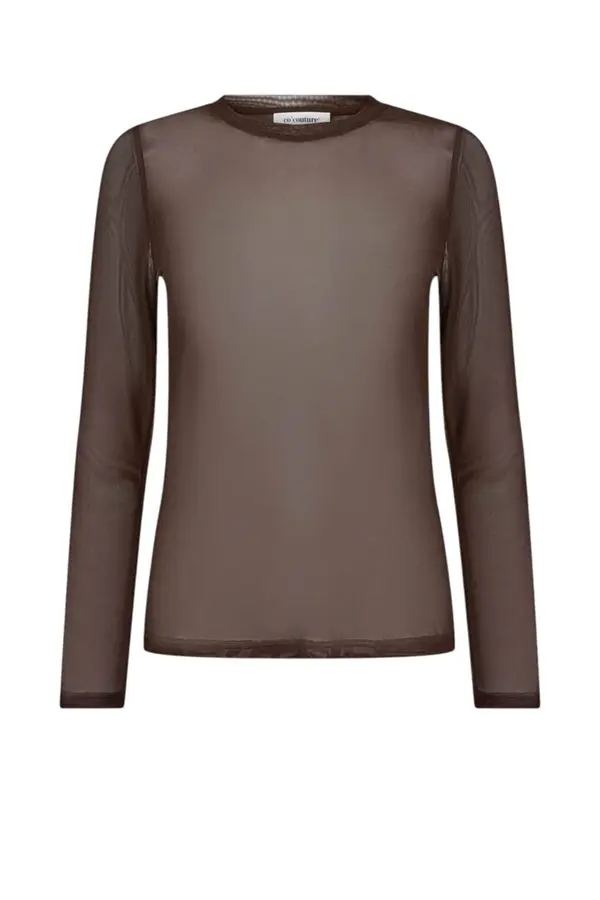Mesh O-neck Blouse - Brown
