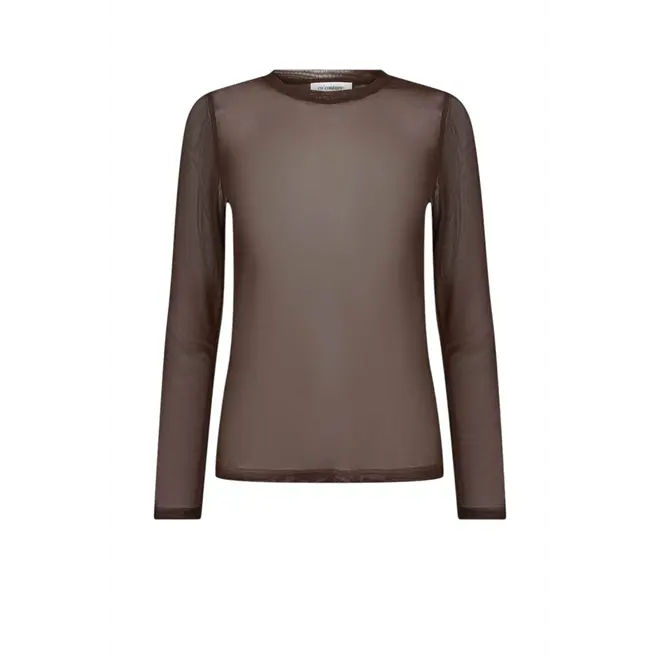 Mesh O-neck Blouse - Brown