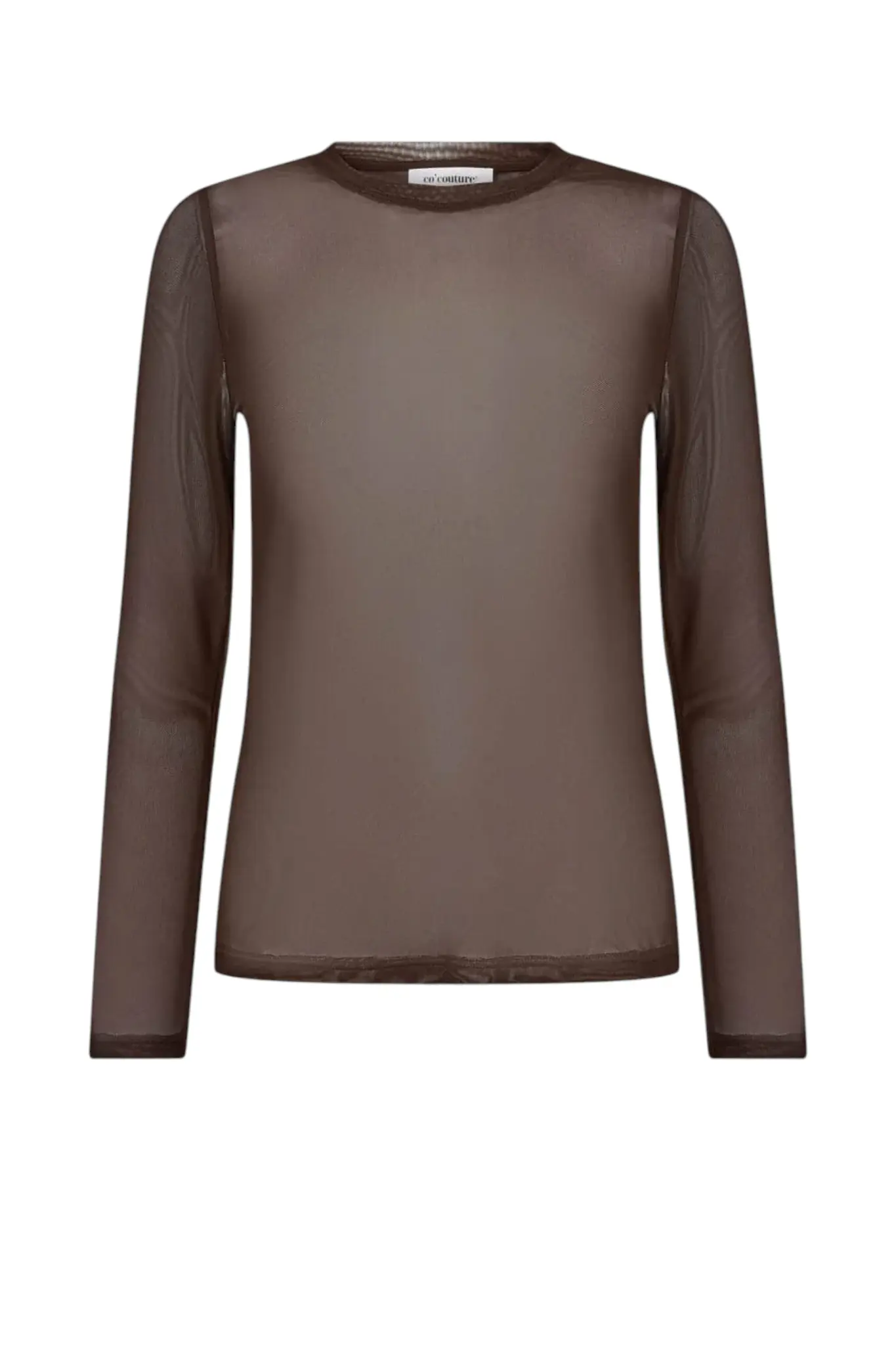 Mesh O-neck Blouse - Brown